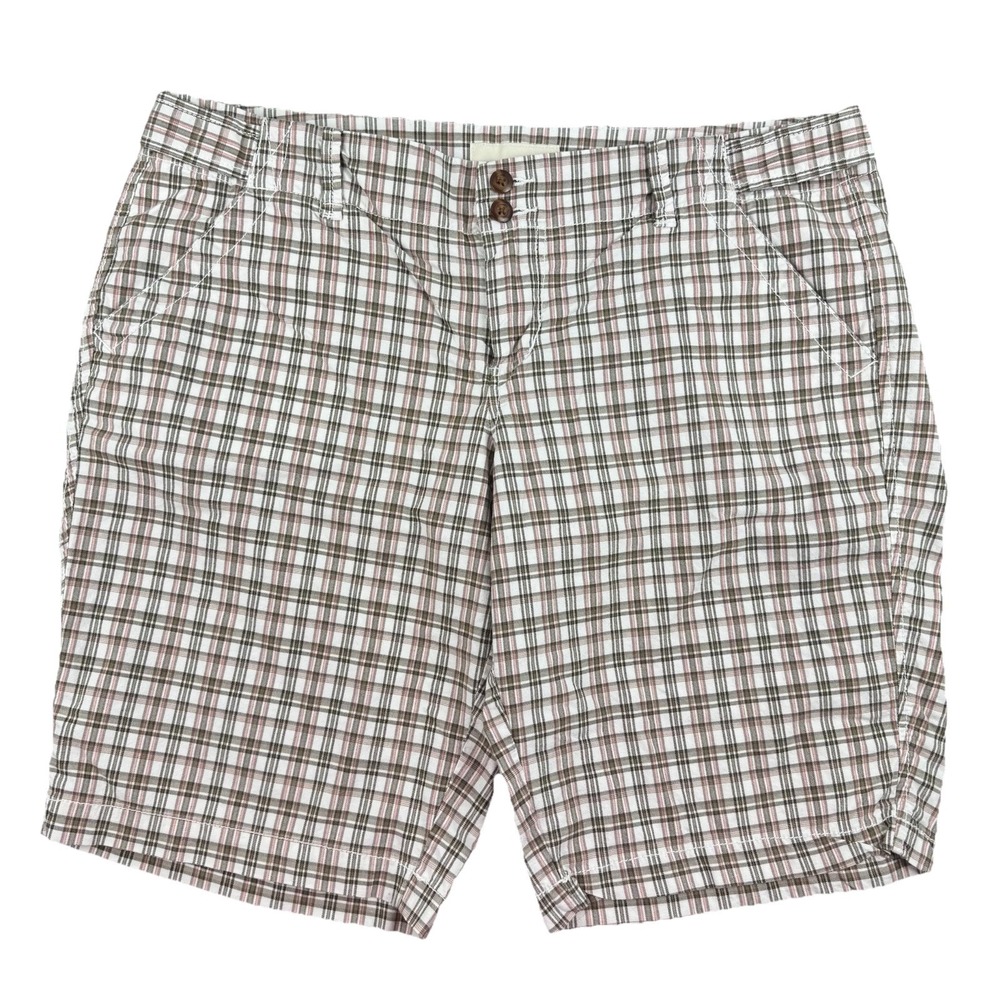 OLD NAVY‎ Womens bermuda cotton plaid 10.5" shorts pink/white/brown - SIZE 14
